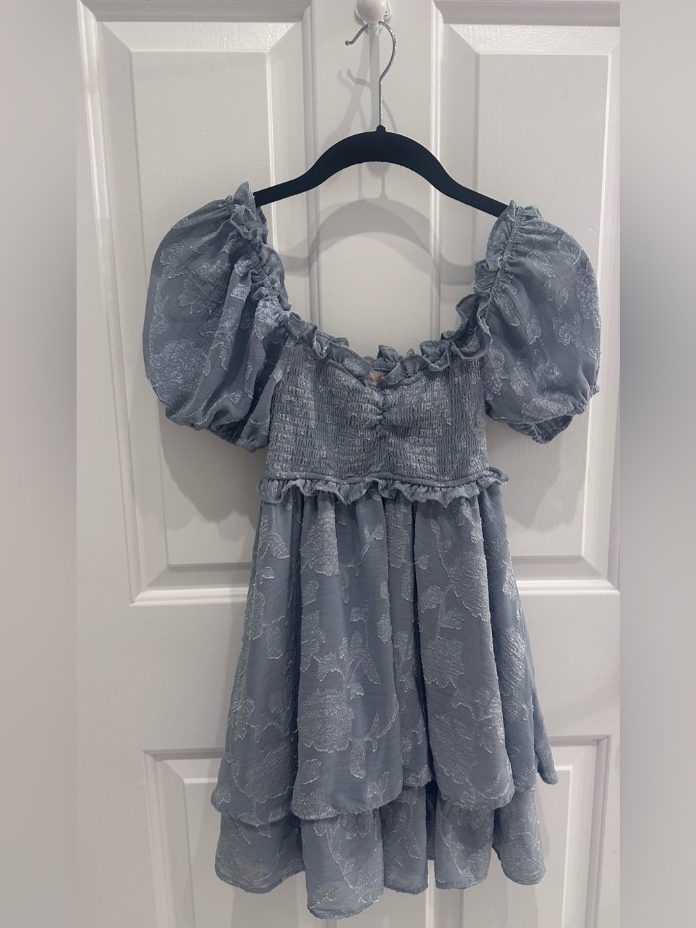 Altar'd State Light Blue Smocked Puff-Sleeve Mini Dress xs